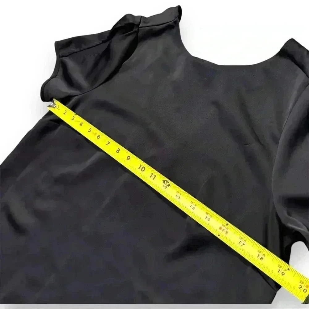 H&M Black Short Sleeve Satin Cutout Sleeve and Back with Silver Detail Minidress - Picture 9 of 16